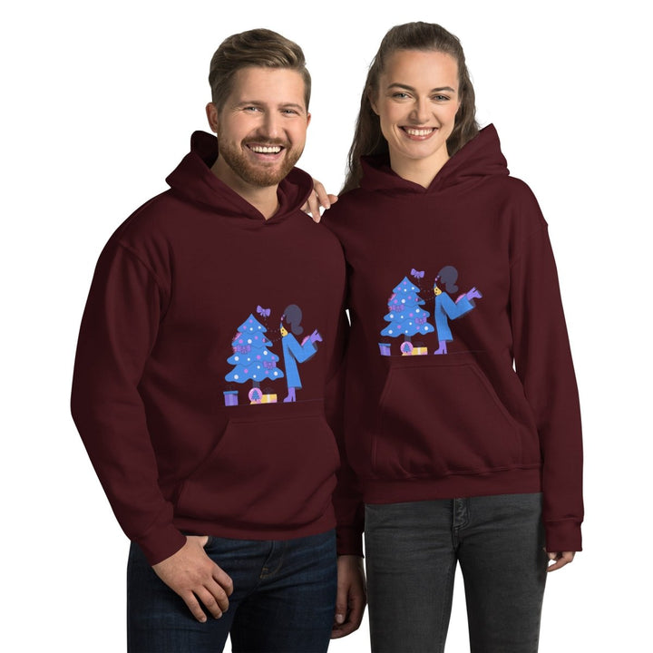 Woman and Pine Graphic Hoodie - Maroon - S - ArtyKoala