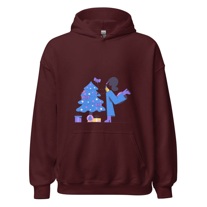 Woman and Pine Graphic Hoodie - Maroon - S - ArtyKoala