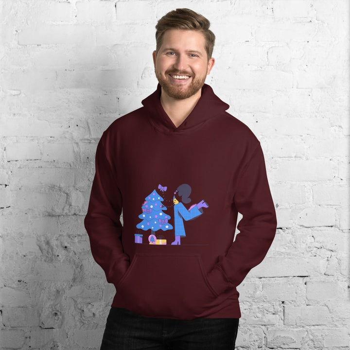 Woman and Pine Graphic Hoodie - Maroon - S - ArtyKoala