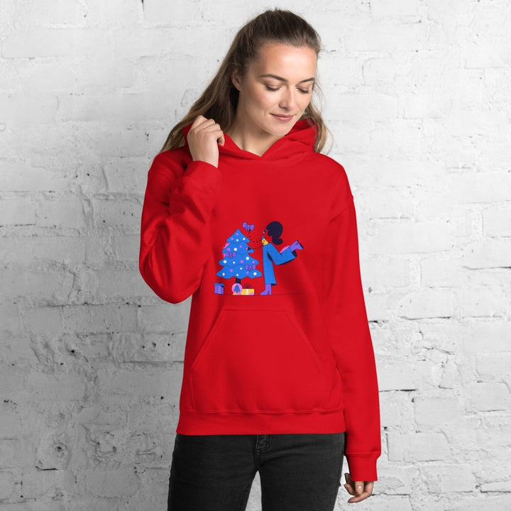Woman and Pine Graphic Hoodie - Red - S - ArtyKoala