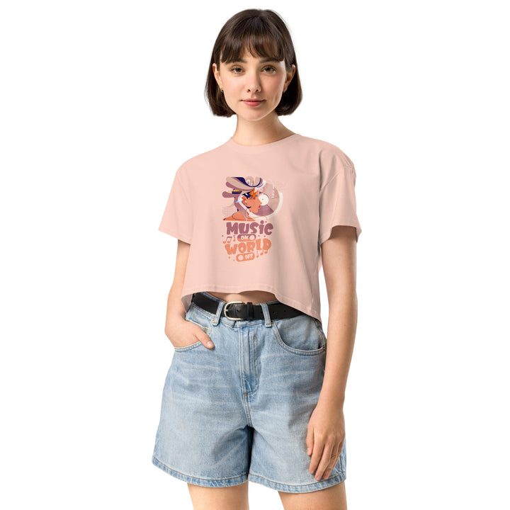 Music on World off Premium Women’s crop top - Pale Pink / XS - ArtyKoala