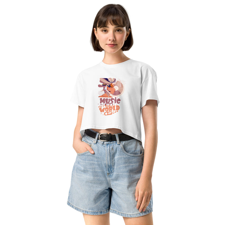 Music on World off Premium Women’s crop top - White / XS - ArtyKoala