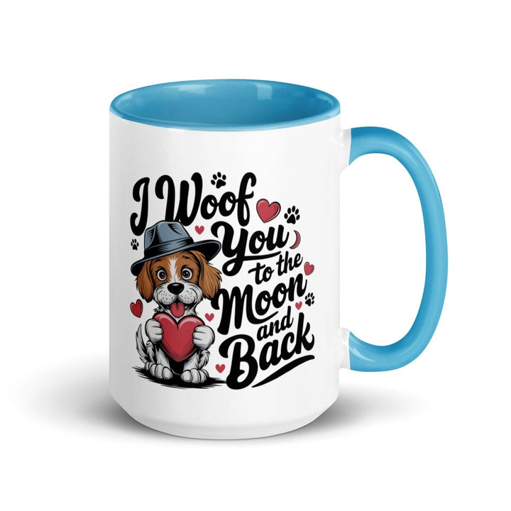 Woof You to the Moon Colorful Print Mug - Blue - 15 oz - ArtyKoala