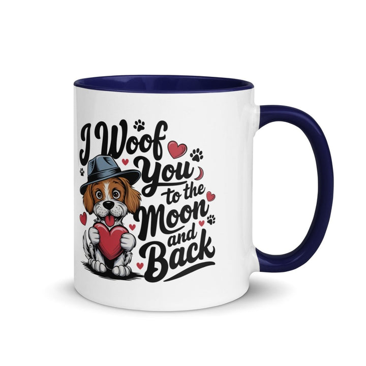 Woof You to the Moon Colorful Print Mug - Dark Blue - 11 oz - ArtyKoala