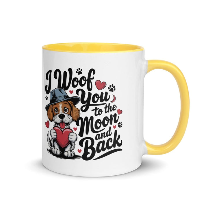 Woof You to the Moon Colorful Print Mug - Yellow - 11 oz - ArtyKoala