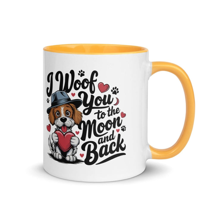 Woof You to the Moon Colorful Print Mug - Golden Yellow - 11 oz - ArtyKoala