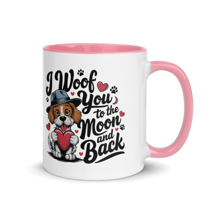 Woof You to the Moon Colorful Print Mug - Pink - 11 oz - ArtyKoala