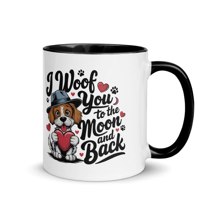 Woof You to the Moon Colorful Print Mug - Black - 11 oz - ArtyKoala