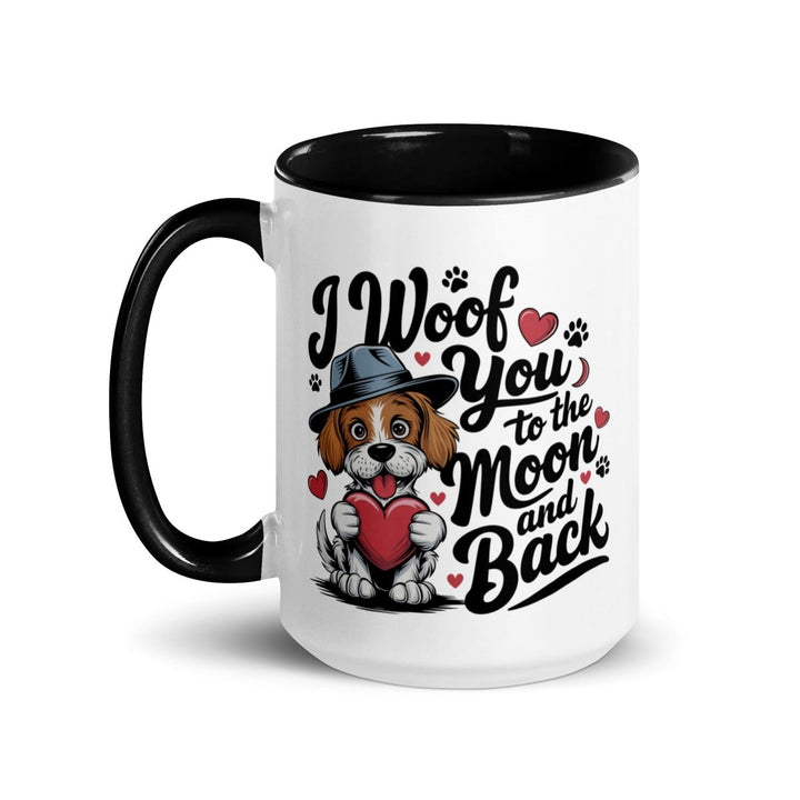 Woof You to the Moon Colorful Print Mug - Dark Blue - 11 oz - ArtyKoala