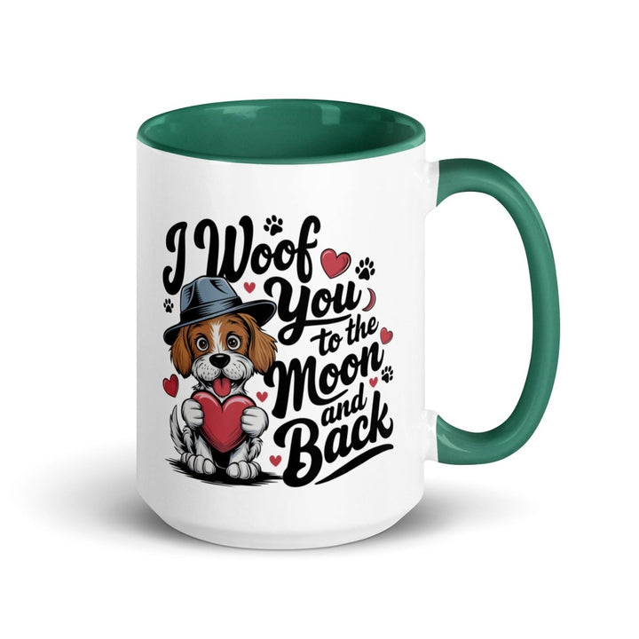 Woof You to the Moon Colorful Print Mug - Dark green - 15 oz - ArtyKoala