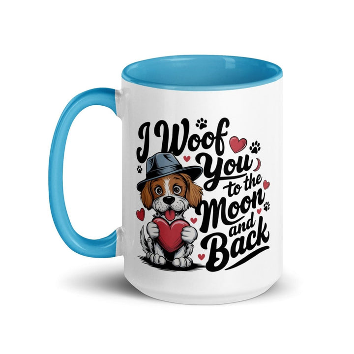 Woof You to the Moon Colorful Print Mug - Black - 15 oz - ArtyKoala