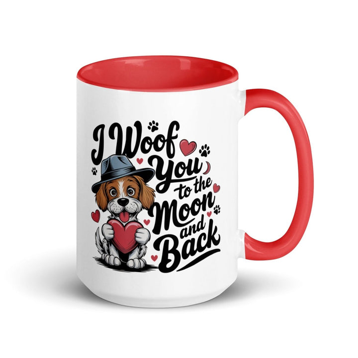 Woof You to the Moon Colorful Print Mug - Red - 15 oz - ArtyKoala