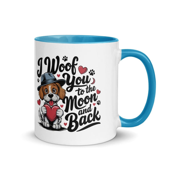 Woof You to the Moon Colorful Print Mug - Blue - 11 oz - ArtyKoala