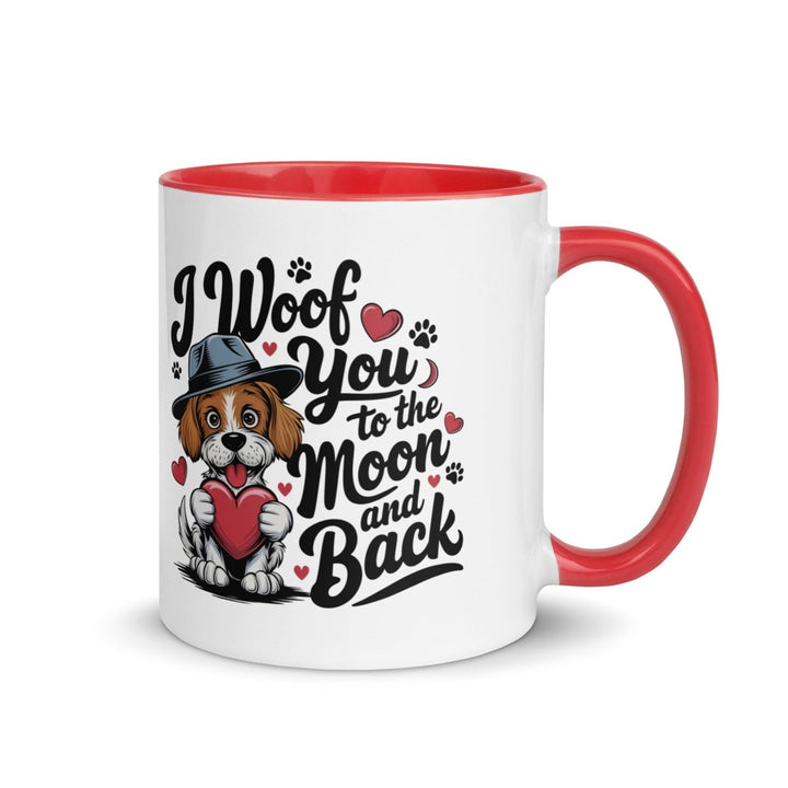 Woof You to the Moon Colorful Print Mug - Red - 11 oz - ArtyKoala